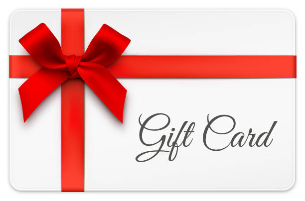 Gift card with a red ribbon and bow on a white background