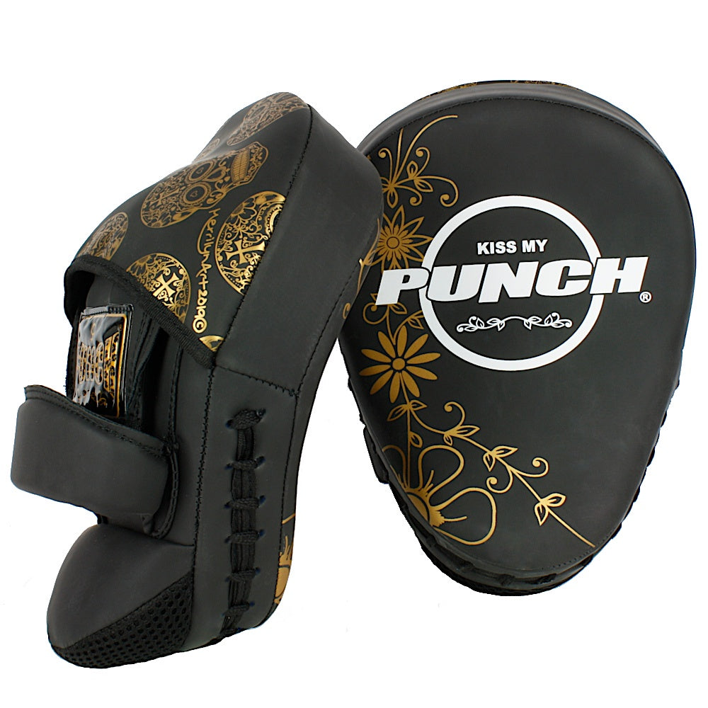 Punch Womens Boxing Focus Pads - Gold Skull